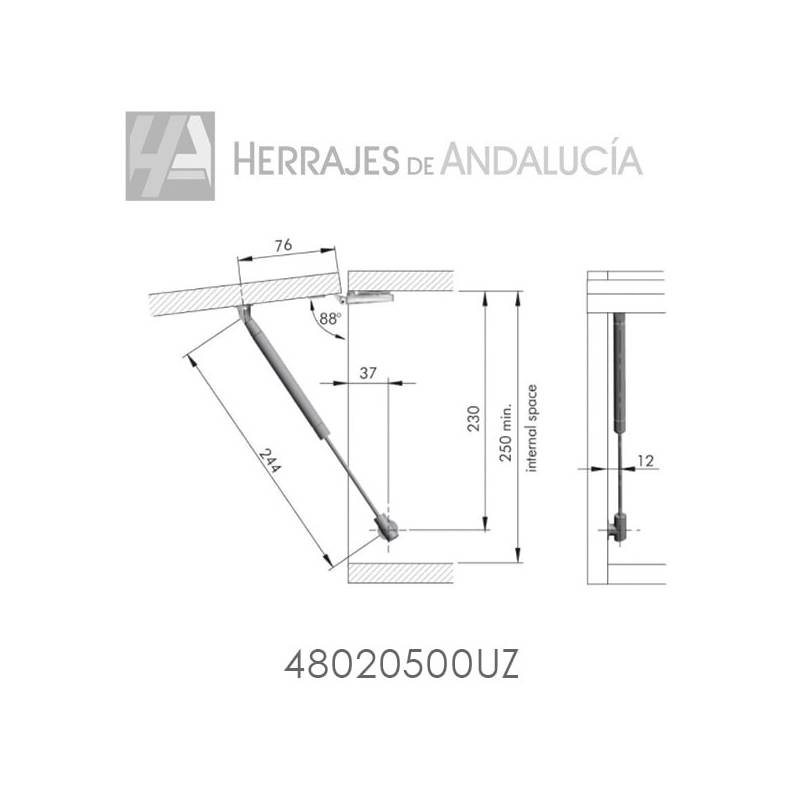 Pistón Gas Ascendente K12 Níquel | Herrajes de Andalucía