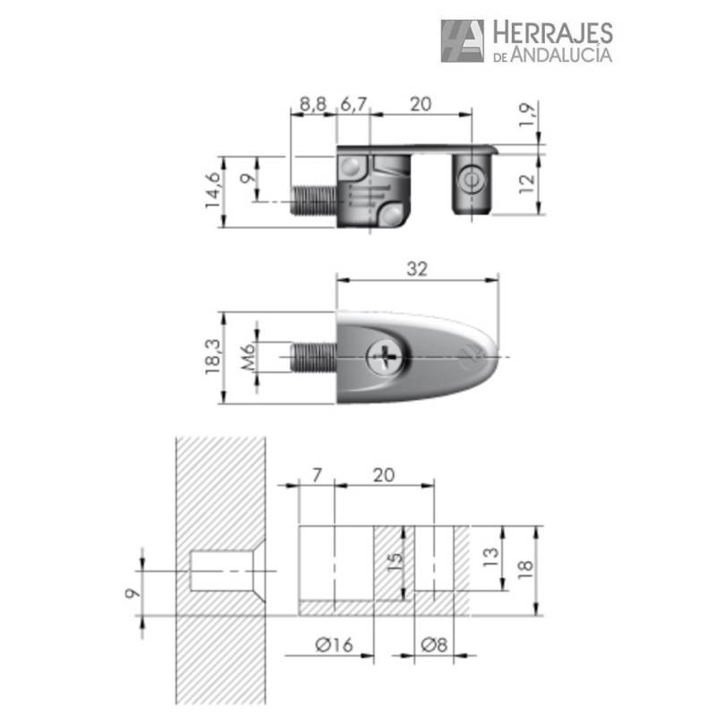 Soporte unión Elefant 19 mm M6 | Herrajes de Andalucía