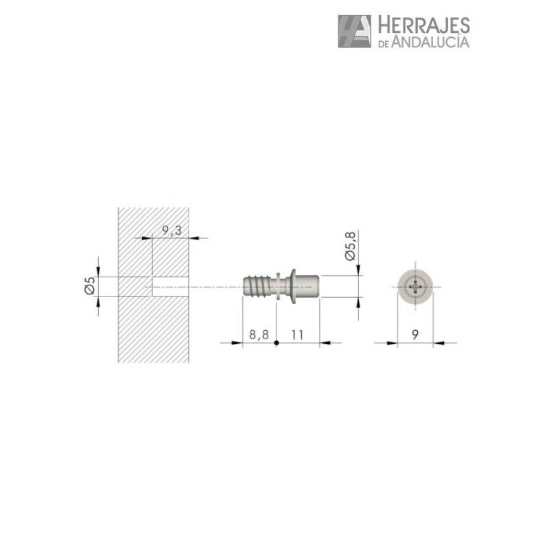 Perno soporte estante Flipper | Herrajes Andalucía