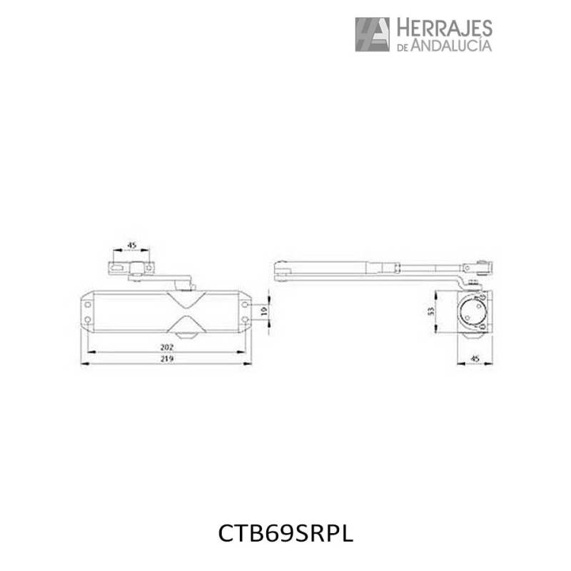 Cierrapuertas piñón-cremallera brazo 2-4 color plata | Herrajes de Andalucía