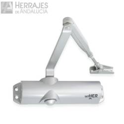 Cierrapuertas con retenedor piñón-cremallera brazo 2-4 color plata | Herrajes de Andalucía