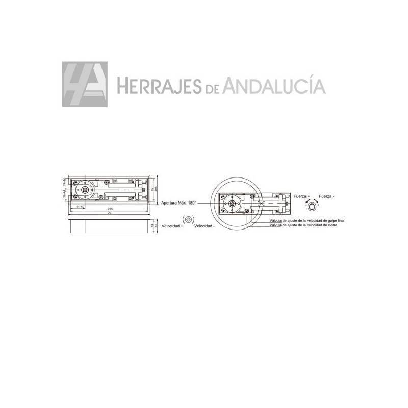 Cierrapuertas de suelo fuerza regulable | Herrajes de Andalucía