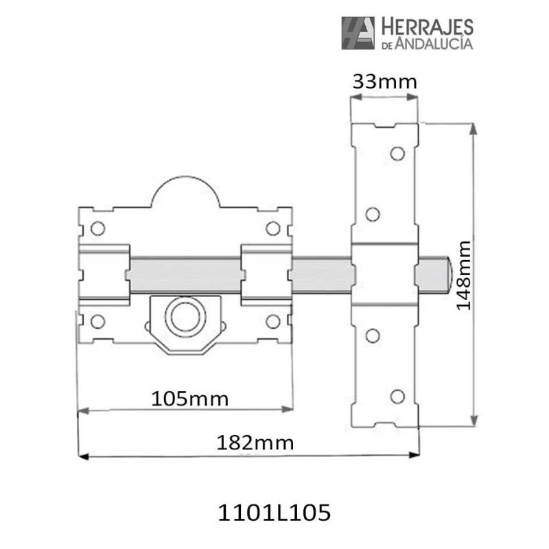 Cerrojo sobreponer 105mm bombillo 50mm-Herrajes de Andalucía