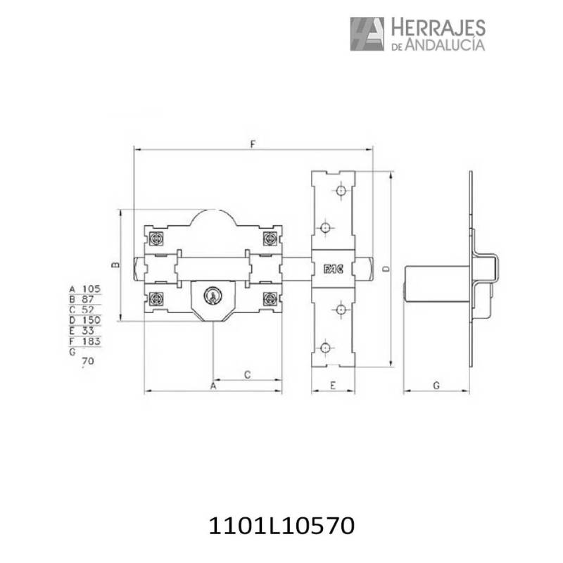 Cerrojo 1101-L/105 Llave-Botón 70mm | Herrajes Andalucía