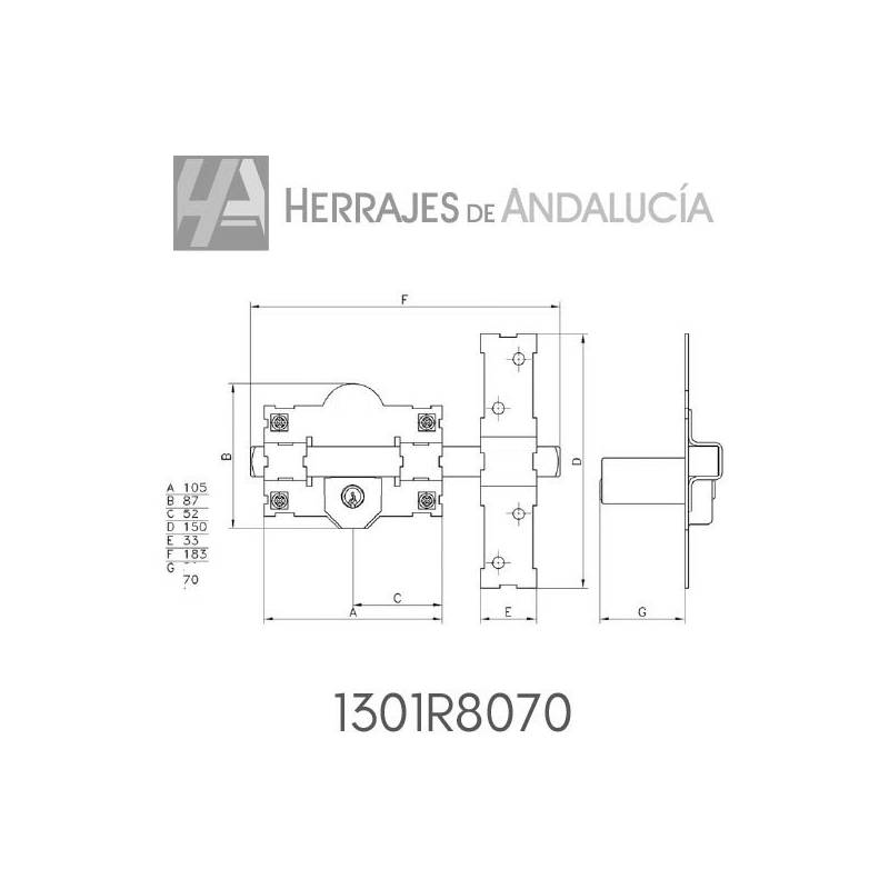 Cerrojo 1301R/80 Botón Cilindro 70mm | Herrajes Andalucía