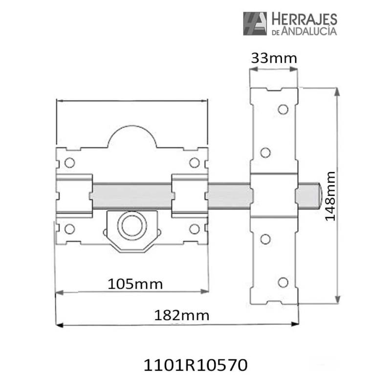 Cerrojo pintado sobreponer 105mm con botón-Herrajes de Andalucía