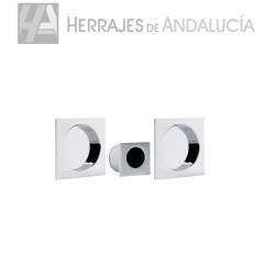 Kit puerta corredera tirador y dedal en placa cuadrada cromo