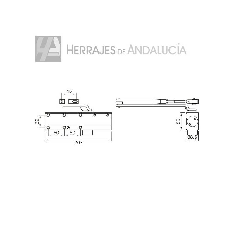 Cierrapuertas brazo mecánico con brazo blanco-Herrajes de Andalucía