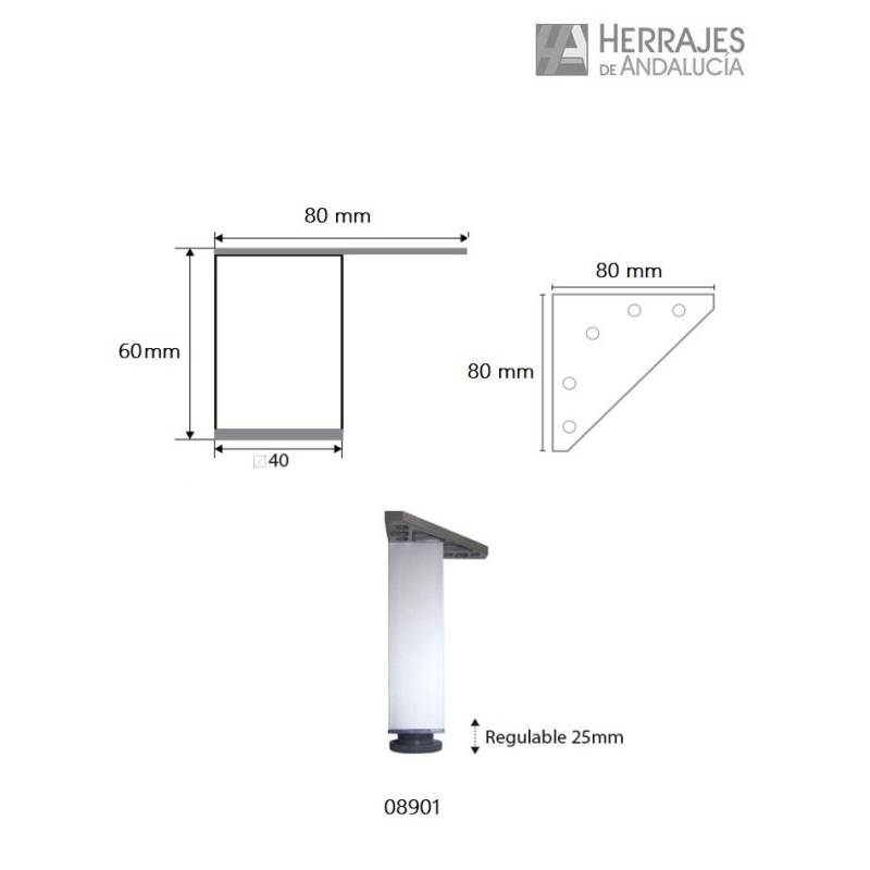 Pata cuadrada aluminio 60 mm regulable – Herrajes de Andalucía