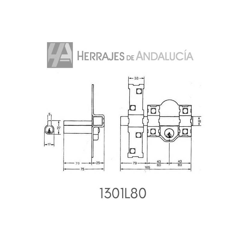Cerrojo 1301-L/80 Pintado | Herrajes de Andalucía