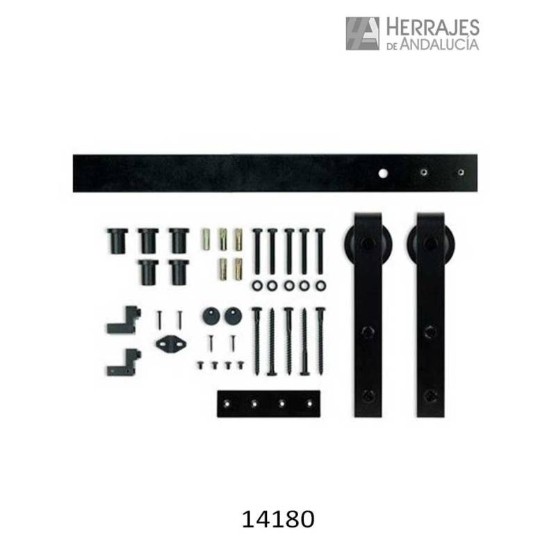Kit Puerta Corredera Rústico Hierro Forja Negro 2m | Herrajes de Andalucía