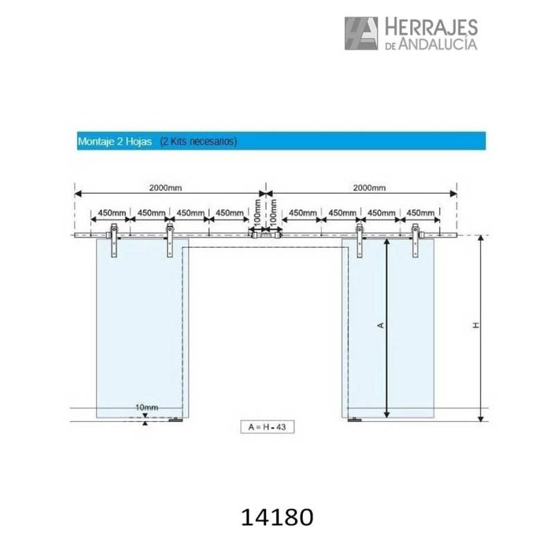 Kit Puerta Corredera Rústico Hierro Forja Negro 2m | Herrajes de Andalucía