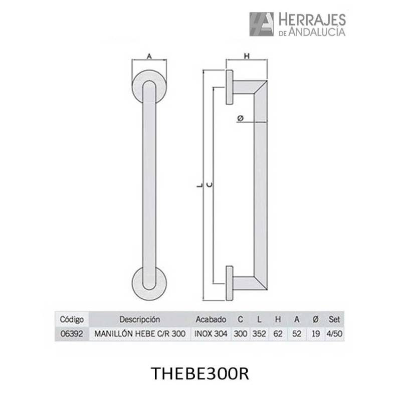 Manillón Hebe INOX 300 mm | Herrajes de Andalucía