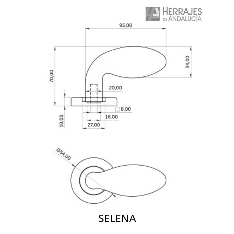 Manivela con roseta Modelo Selena de acero inoxidable. Herrajes de Andalucía