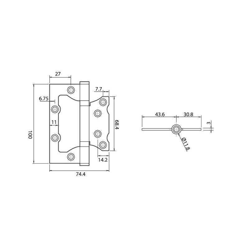 Bisagra mariposa inox níquel satinado 100 mm | Herrajes de Andalucía