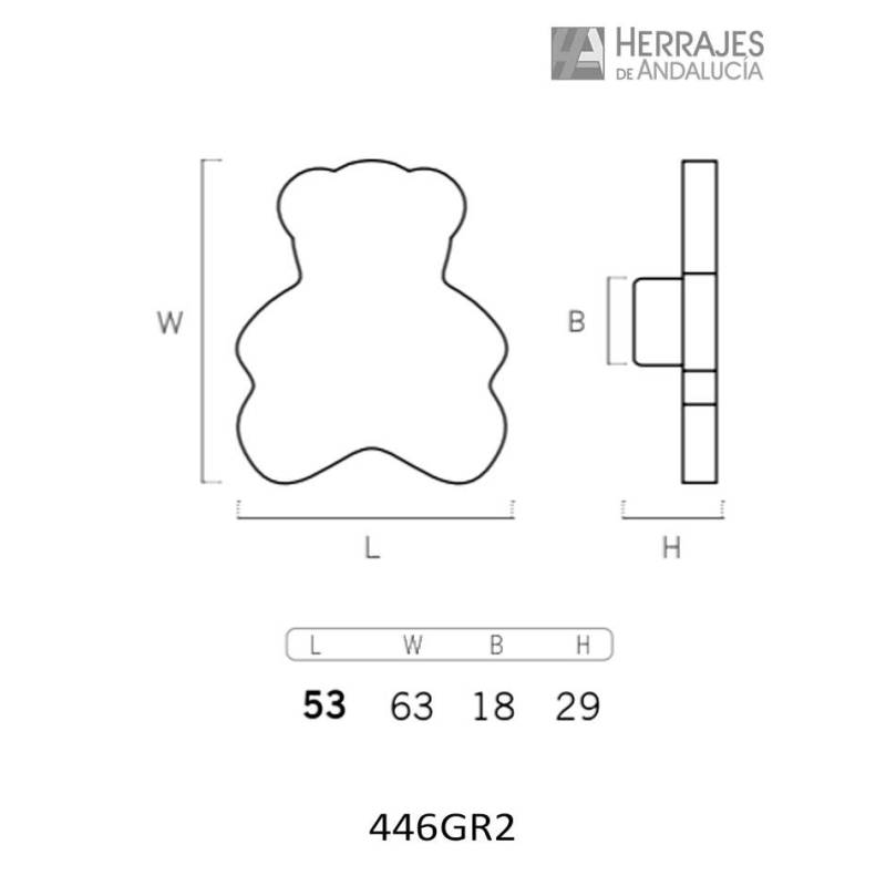 Pomo Mueble Oso 63x53 mm grosor 29 mm madera lacada Gris | Herrajes de Andalucía