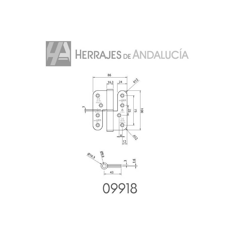 Bisagra sin remate canto redondo hasta 120kg derecha-Herrajes de Andalucía