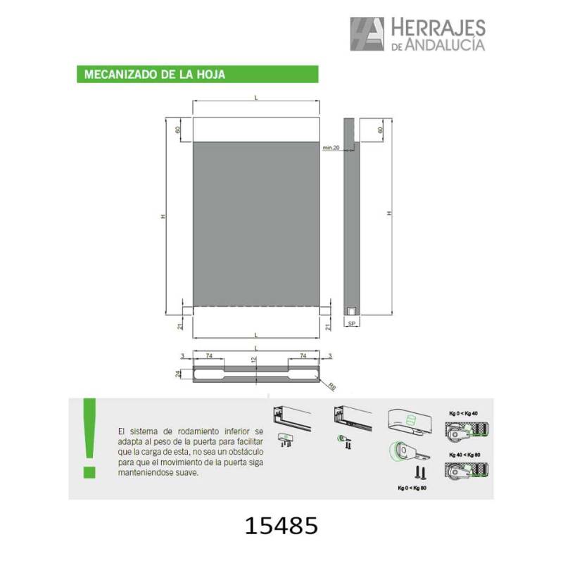 Guía invisible puertas correderas hasta 80kg/1.1m-Herrajes de Andalucía