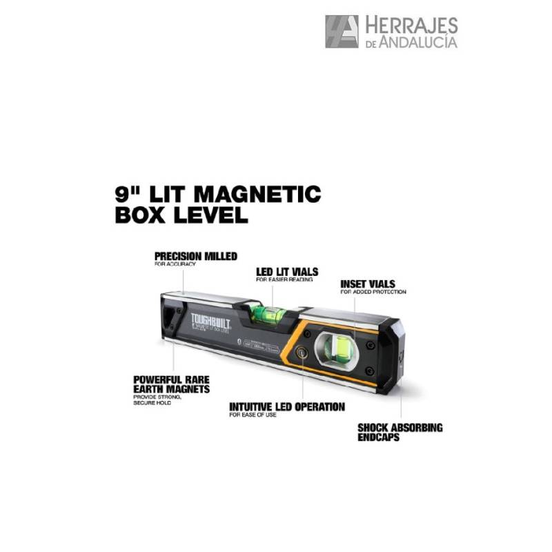 Nivel magnético tubular burbuja iluminada de 23cm ToughBuilt-Herrajes de Andalucía