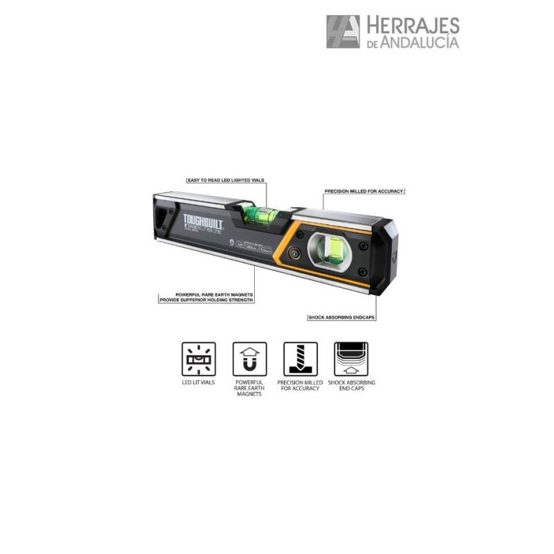 Nivel magnético tubular burbuja iluminada de 23cm ToughBuilt-Herrajes de Andalucía