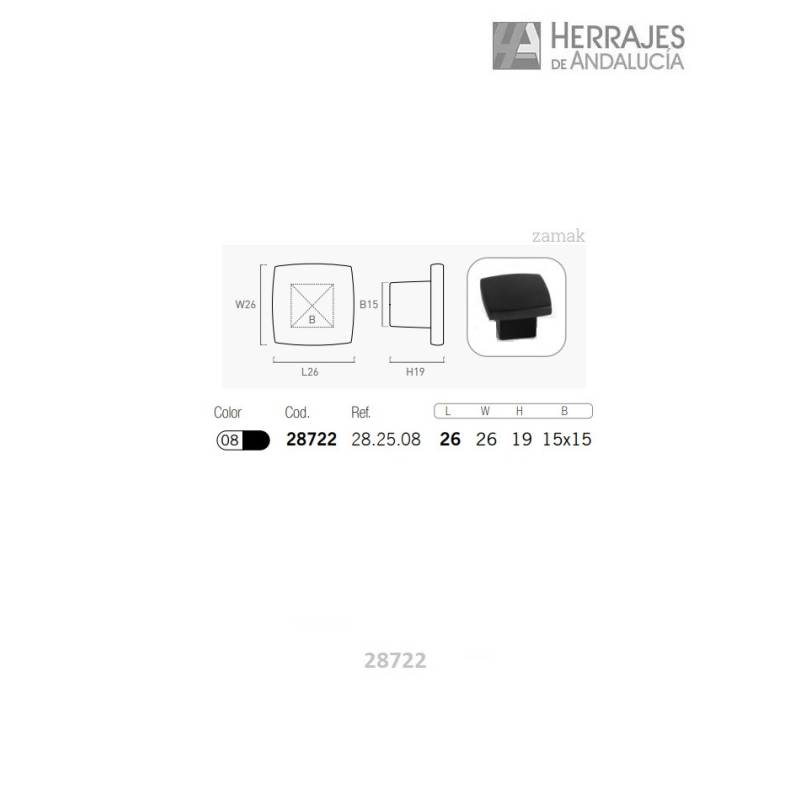 Pomo Cuadrado Muebles 25x25 mm Negro | Herrajes de Andalucía