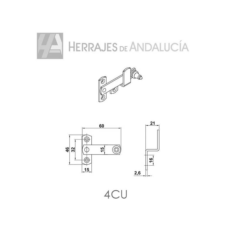 Aldabilla Contraventana Cuero 60x46mm | Herrajes de Andalucía