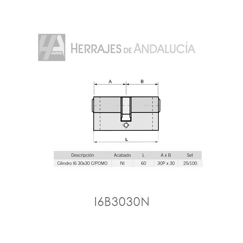 Cilindro seguridad Pomo I6 níquel 30x30mm-Herrajes de Andalucía