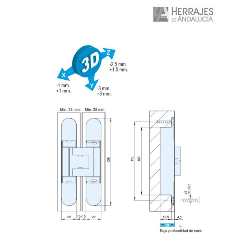 Bisagra Oculta Plata 3D Certificada | Herrajes Andalucía
