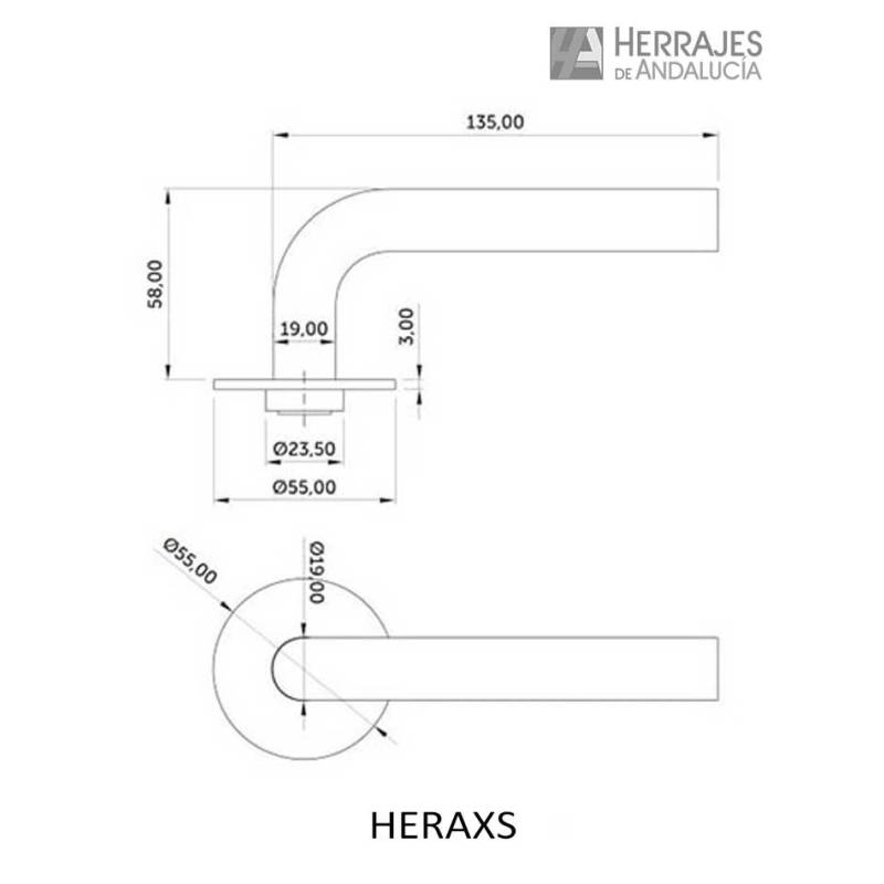 Medida-Juego Manivela Modelo Heraxs de acero inoxidable-Herrajes de Andalucía