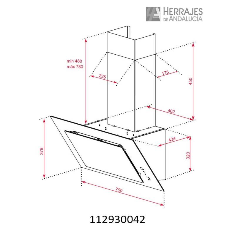 Campana vertical 70 cm A+ aspiración Dual | Herrajes de Andalucía