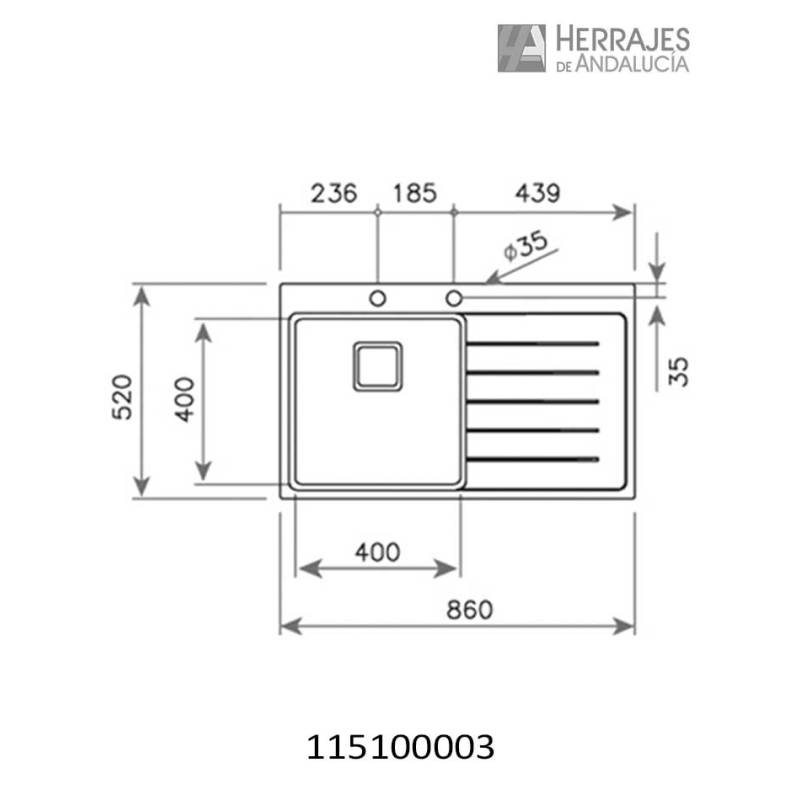 Fregadero encastrado PURELINE derecha 86-Herrajes de Andalucía
