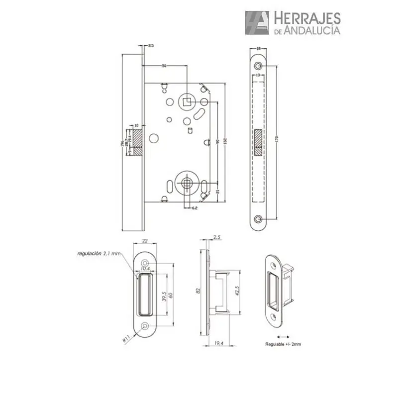 Medidas-Cerradura magnética modelo B-SMART condena cuero-Herrajes de Andalucía
