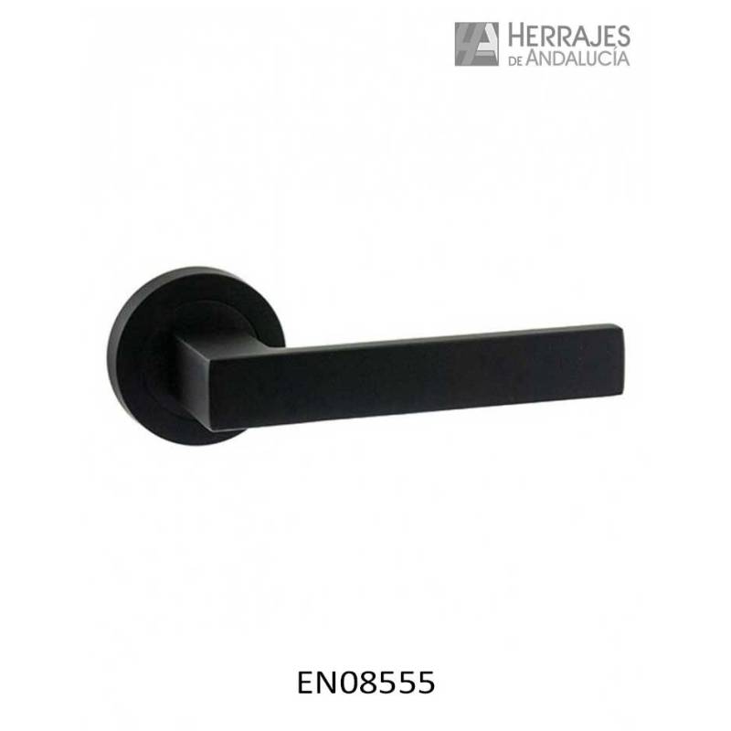 Juego Manivela con roseta de aluminio en acabado negro mate-Herrajes de Andalucía