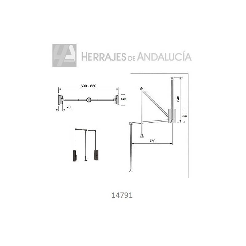 Perchero abatible regulable de 600-830mm color Moka | Herrajes de Andalucía