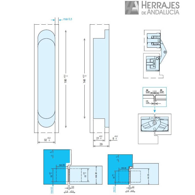 Bisagra oculta reversible hasta 150kg-Herrajes de Andalucía