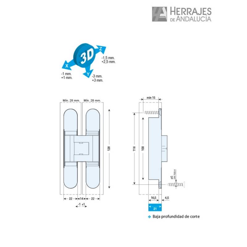 Bisagra Oculta BETA3045PL plata 45 kg | Herrajes de Andalucía