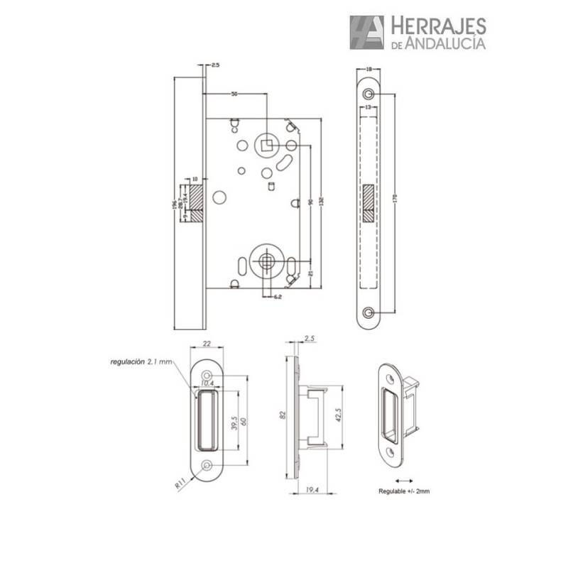 Medidas-Cerradura magnética modelo B-SMART Condena blanca- Herrajes de Andalucía