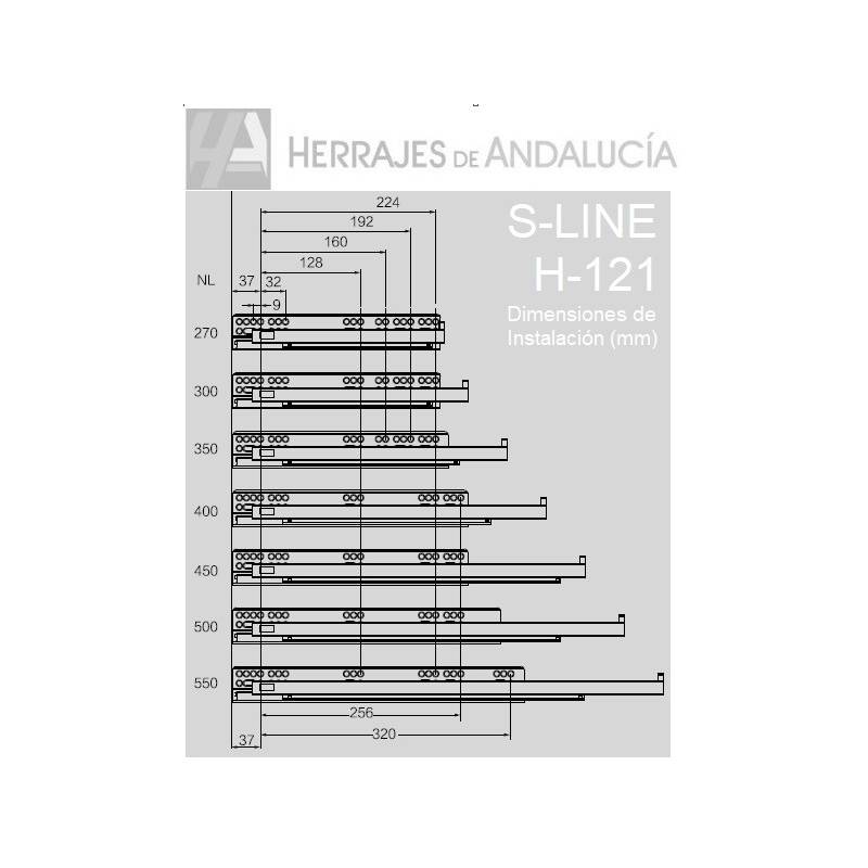 Guías cajón S-Line H-121 antracita 550 mm | Herrajes de Andalucía