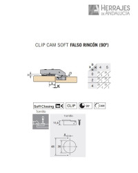 Bisagra cazoleta clip cam soft 35mm 90 (falso rincon)