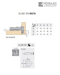 Bisagra cazoleta slide on 35mm recta