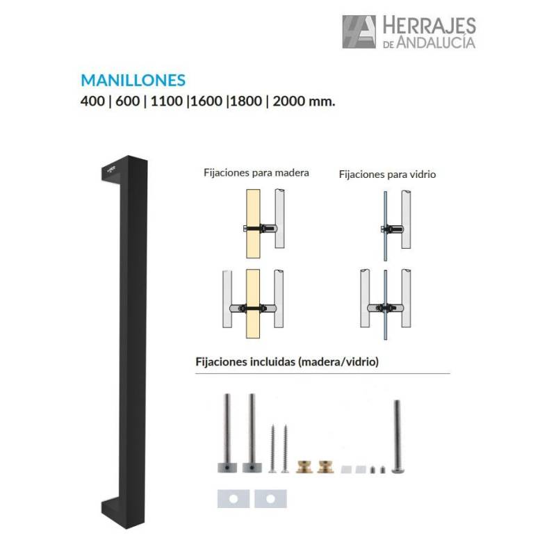Manillón cuadrado 1600mm serie SS4 PVD-Herrajes de Andalucía