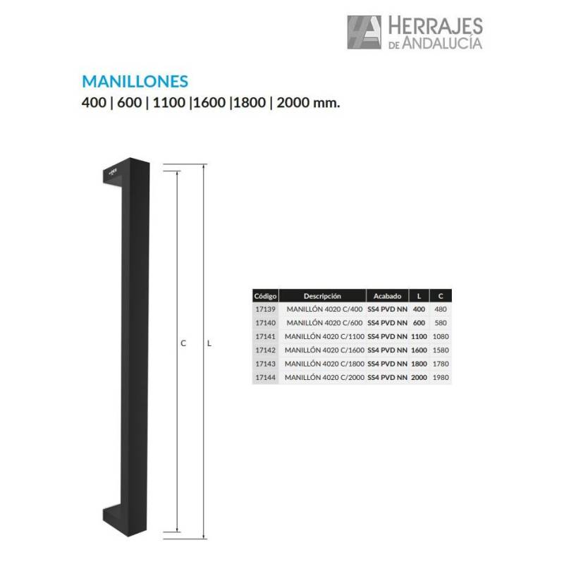 Manillón cuadrado 1600mm serie SS4 PVD-Herrajes de Andalucía