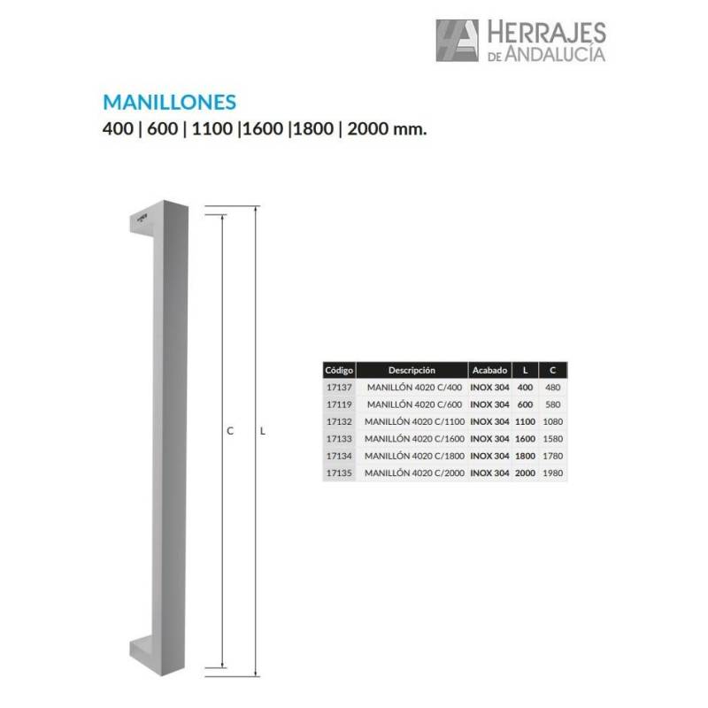 Manillón 4020 INTHER Inox 304 400 mm | Herrajes de Andalucía