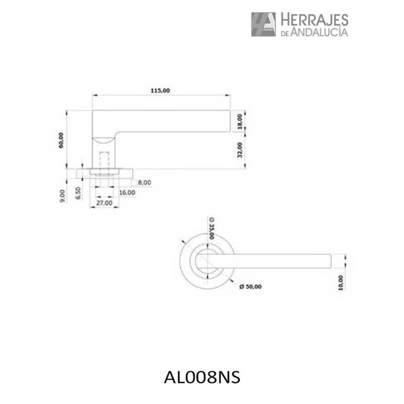 Manivela RENTAL 116x52mm níquel satinado | Herrajes de Andalucía