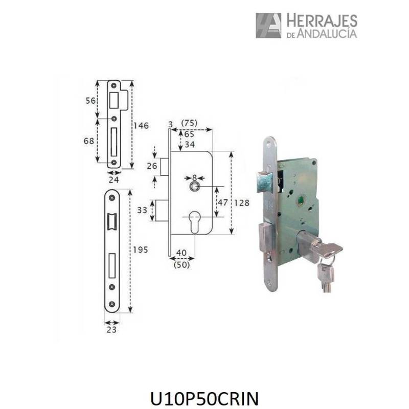 Cerradura embutir puertas de madera con cilindro 40mm Inther-Herrajes de Andalucía