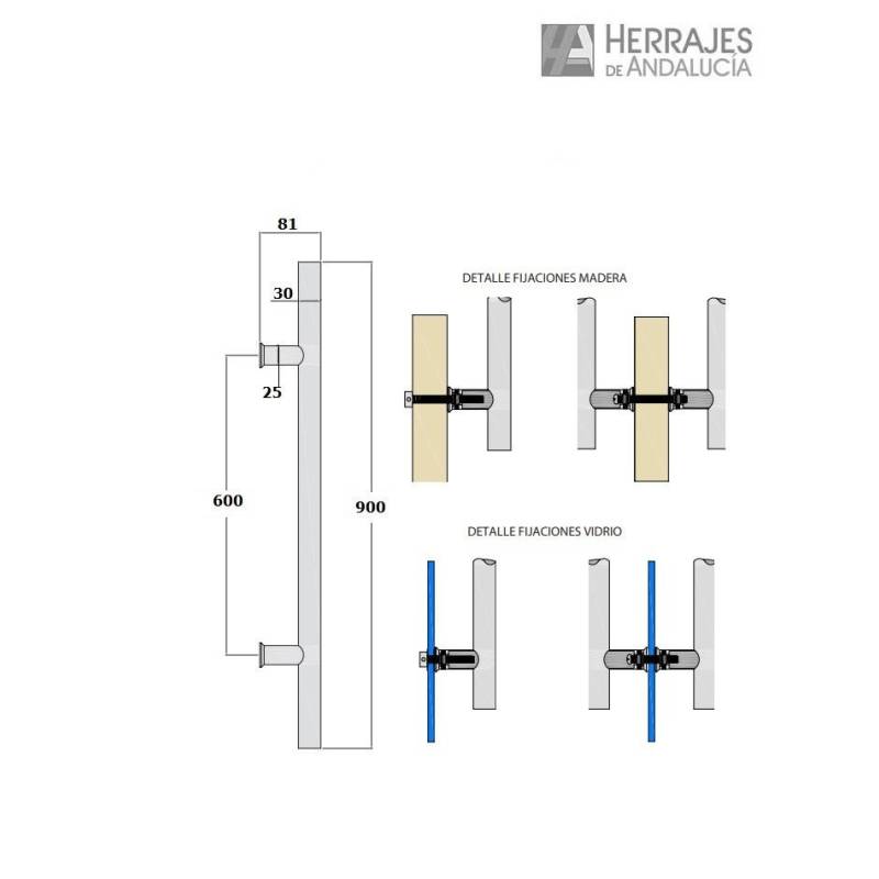 Manillón elegante para puertas de vidrio y madera-Herrajes de Andalucía