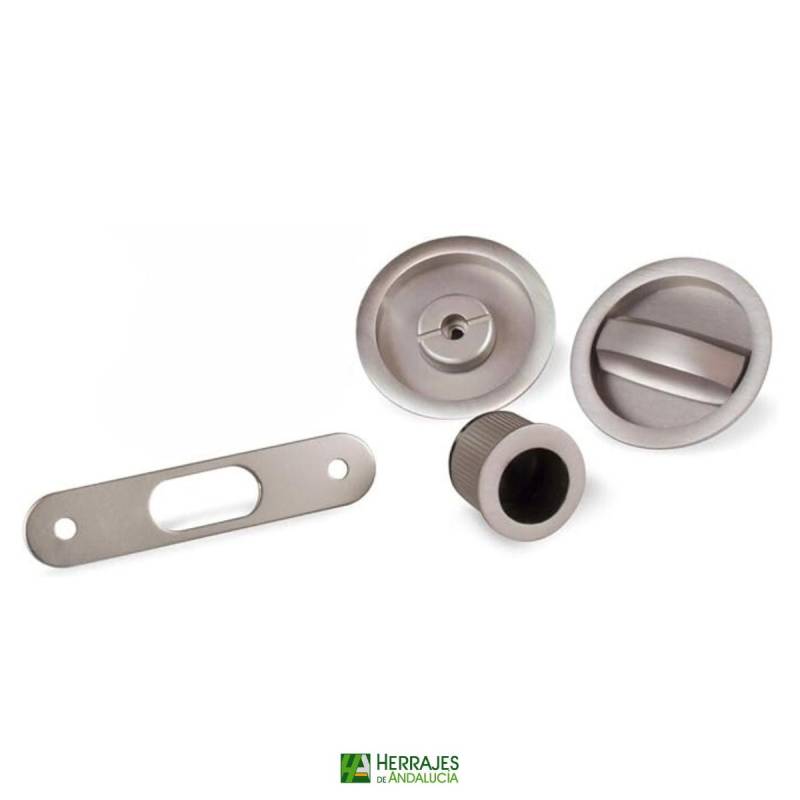 Kit Puerta Corredera con Condena Redonda Níquel | Herrajes de Andalucía