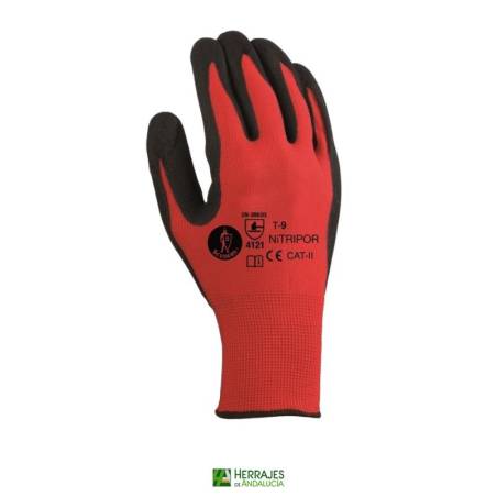Guante Nylon/Nitrilo negro y rojo Talla 9 | Herrajes de Andalucía