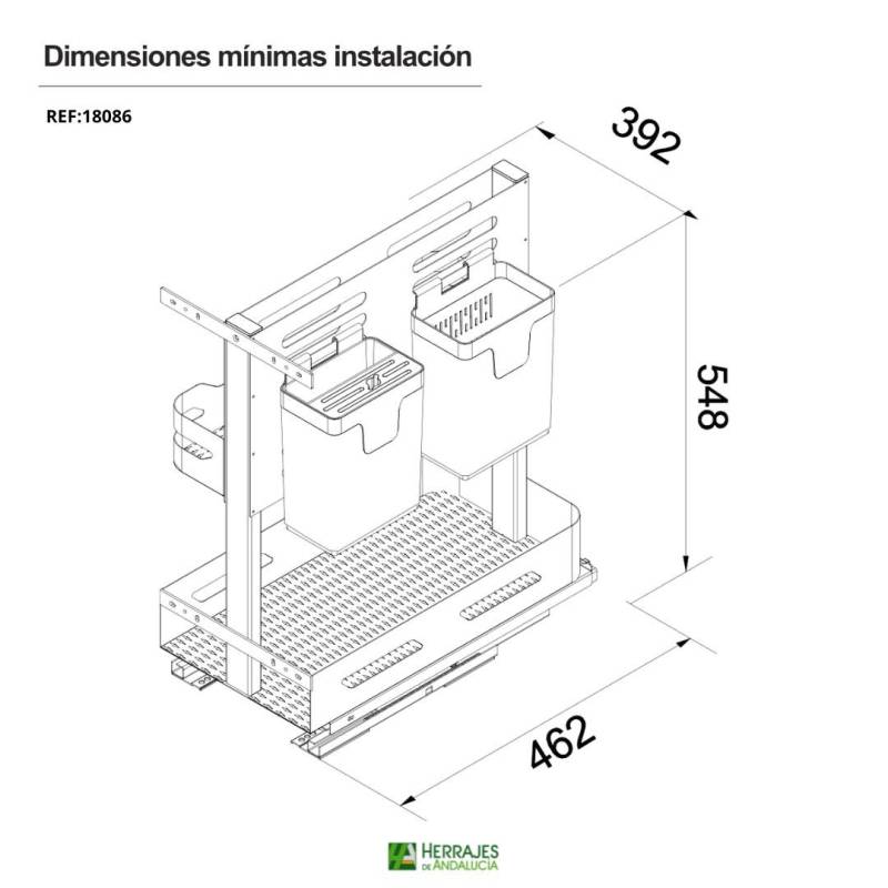 Medidas-Botellero armarios Modelo Parma 450mm-Herrajes de Andalucía