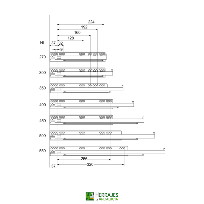 Guías Cajón laterales S-Line 550 mm H-89 blanco | Herrajes de Andalucía